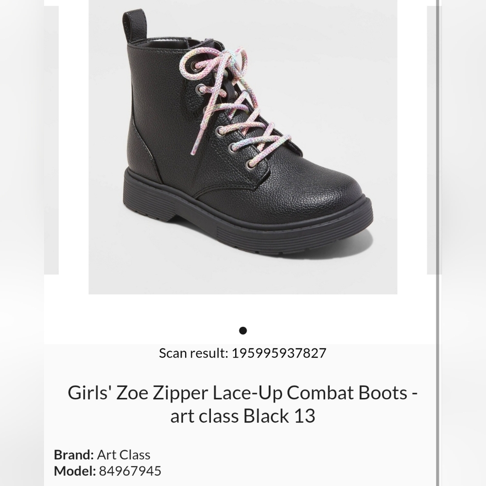 Girls size 13 combat boots, black